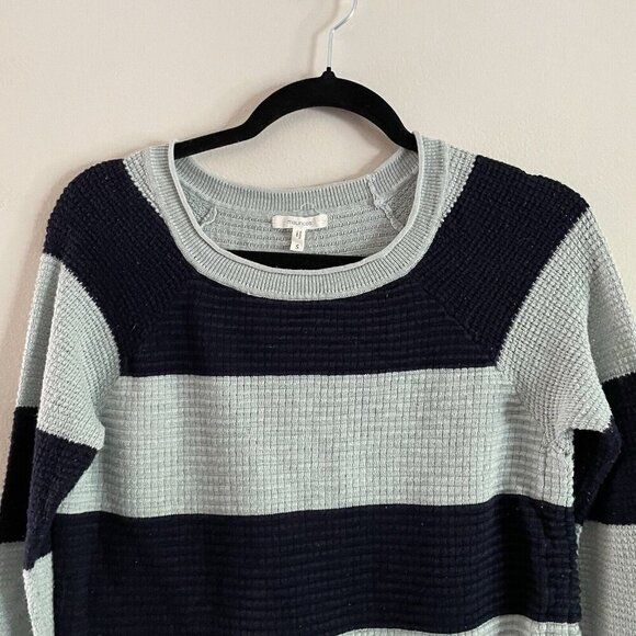 Maurices Women Sz S Green/Blue Striped Long Sleeve Waffle Knit Pullover Sweater - Picture 5 of 9